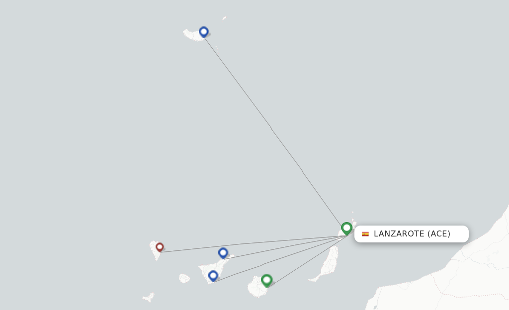 Route map with flights from Lanzarote with Binter Canarias