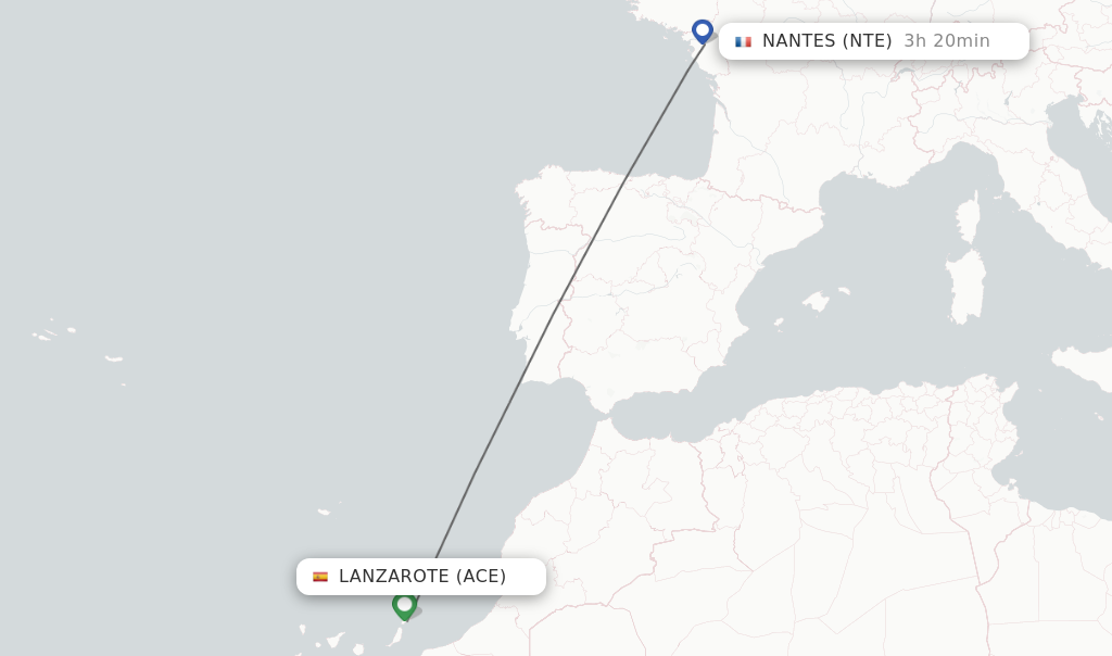 Flights from Lanzarote to Nantes route map