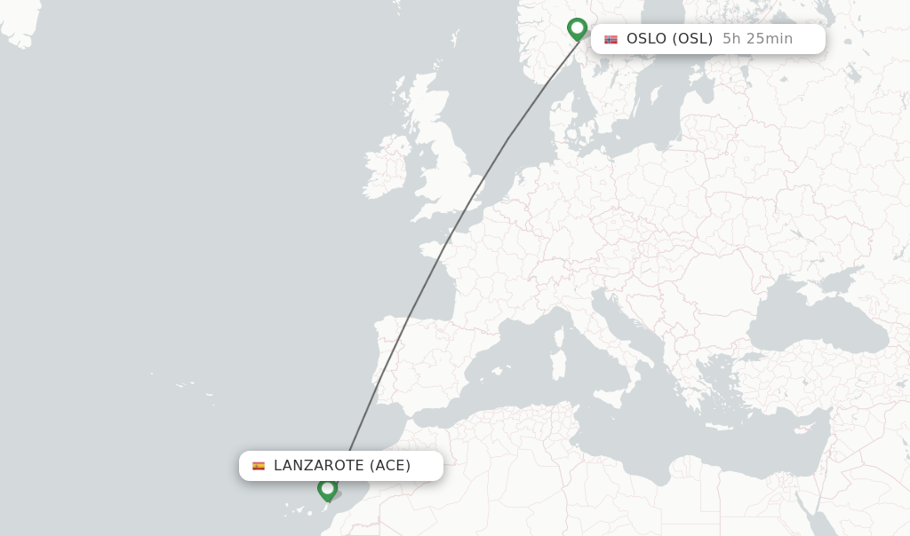 Flights from Lanzarote to Oslo route map