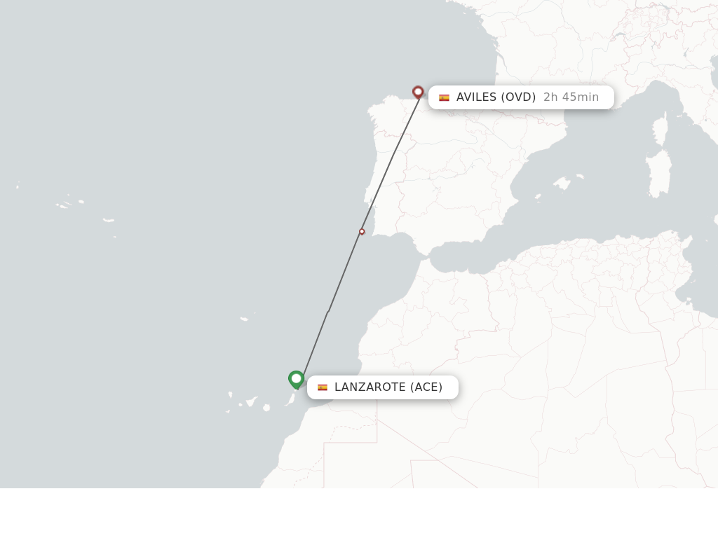 Flights from Lanzarote to Asturias route map