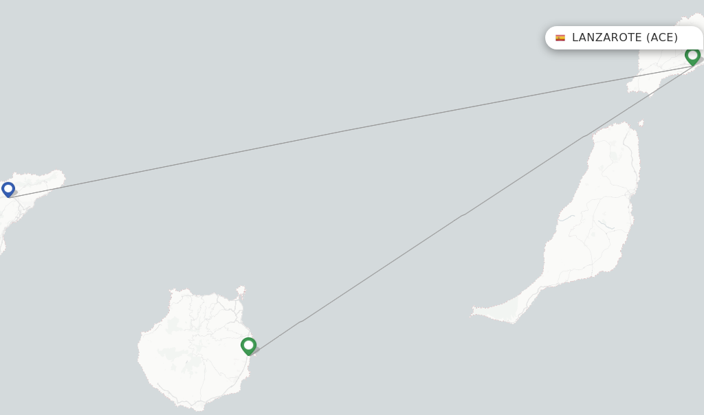 Route map with flights from Lanzarote with Canaryfly
