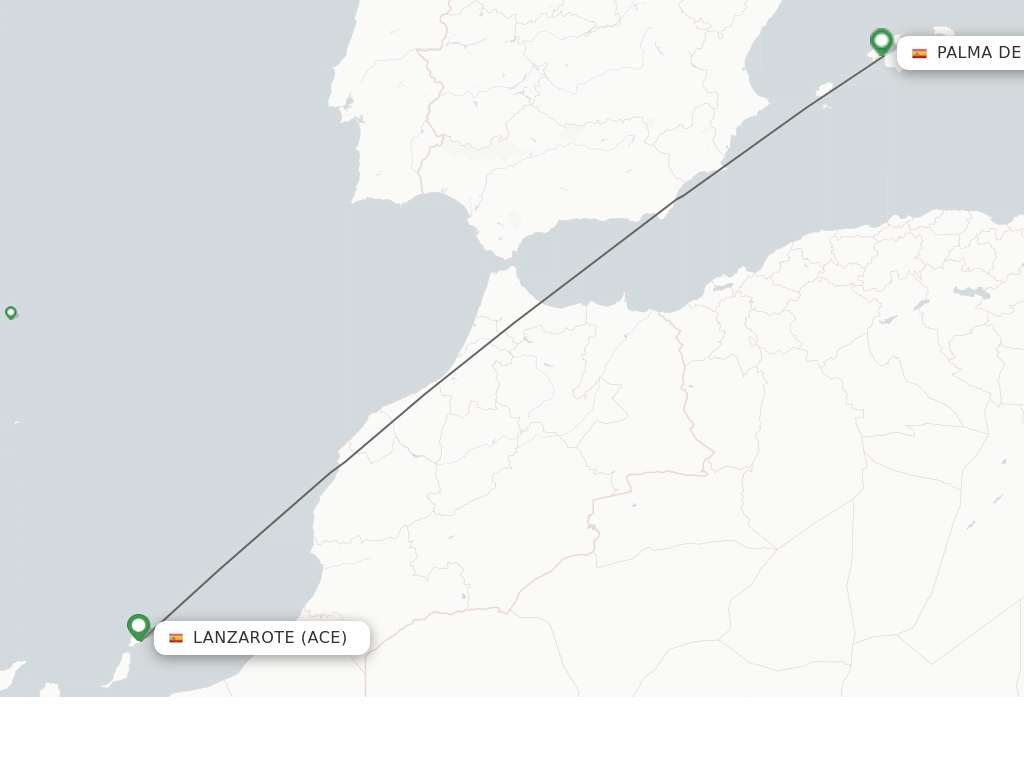 Flights from Palma de Mallorca to Lanzarote route map