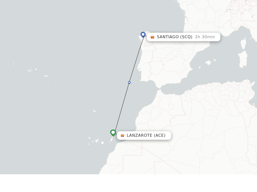 Flights from Lanzarote to Santiago De Compostela route map