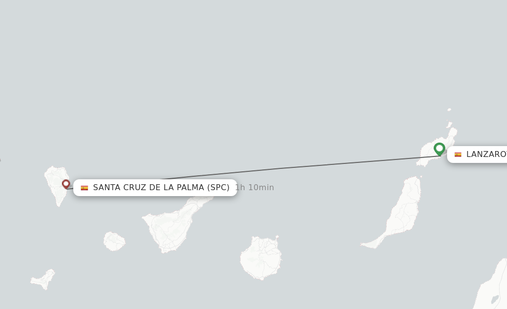 Flights from Lanzarote to Santa Cruz De La Palma route map