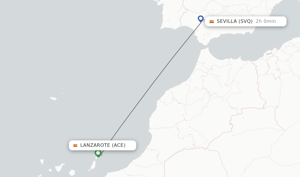 Flights from Lanzarote to Sevilla route map