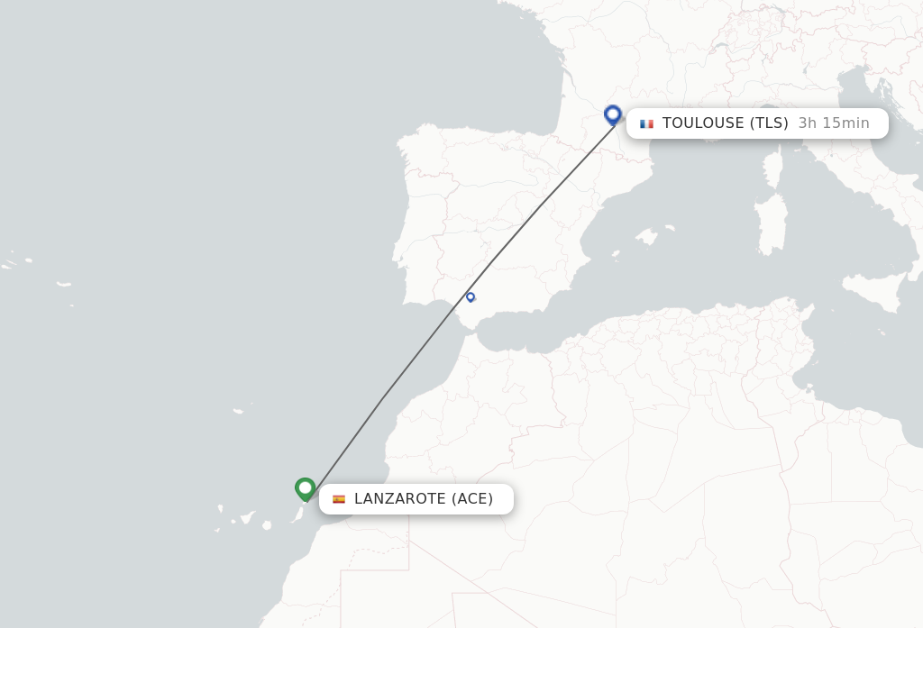 Flights from Lanzarote to Toulouse route map
