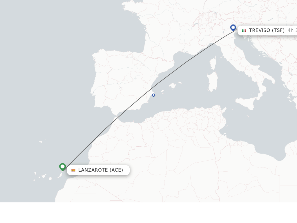 Flights from Lanzarote to Venice route map