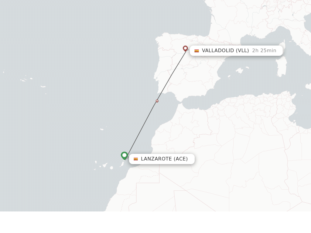 Flights from Lanzarote to Valladolid route map