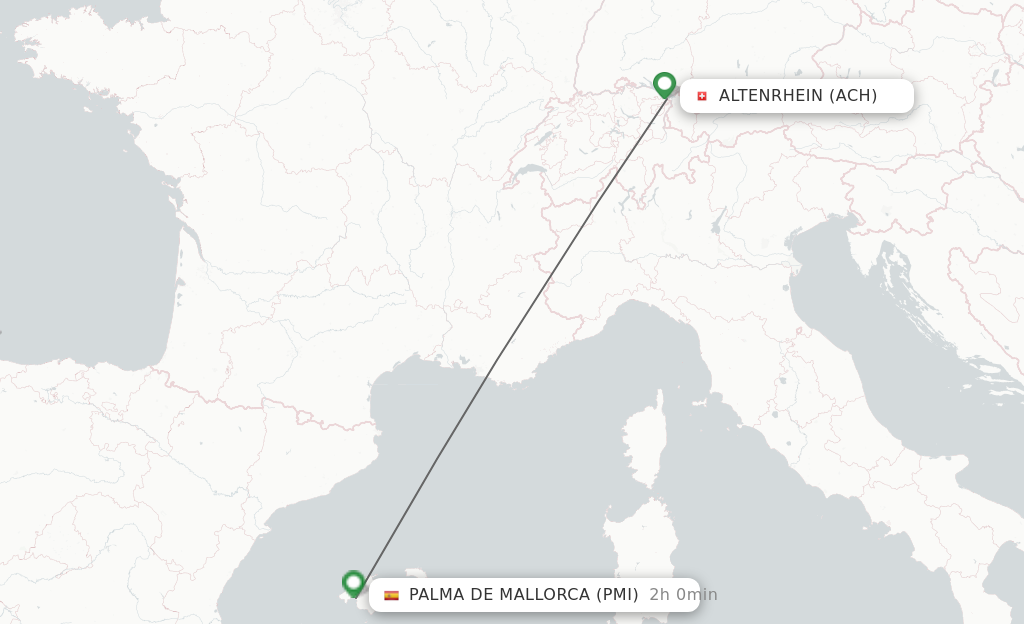 Flights from Altenrhein to Palma de Mallorca route map
