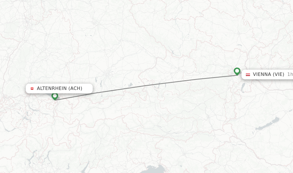 Flights from Altenrhein to Vienna route map