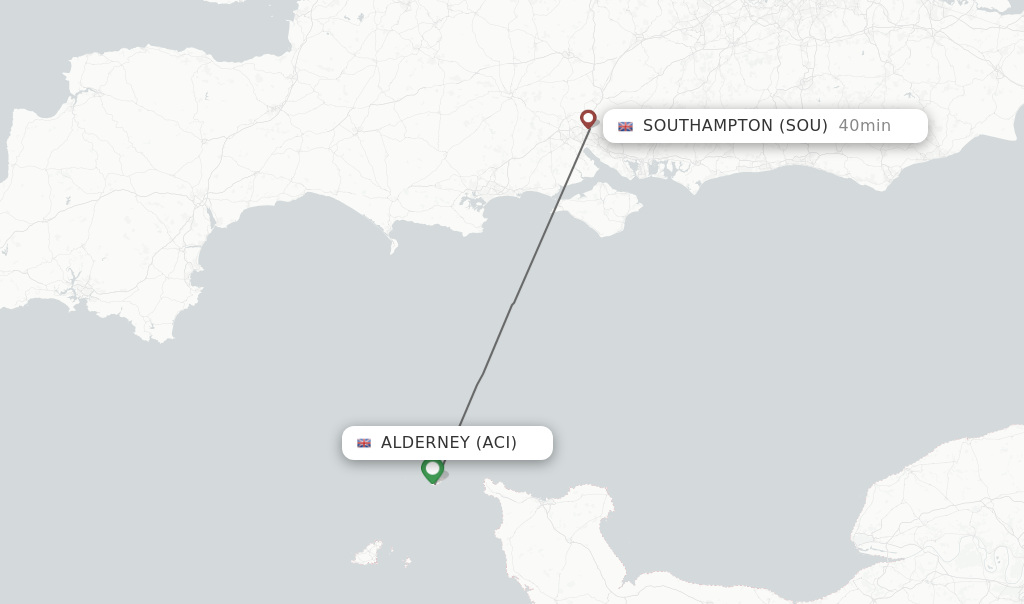 Flights from Alderney to Southampton route map