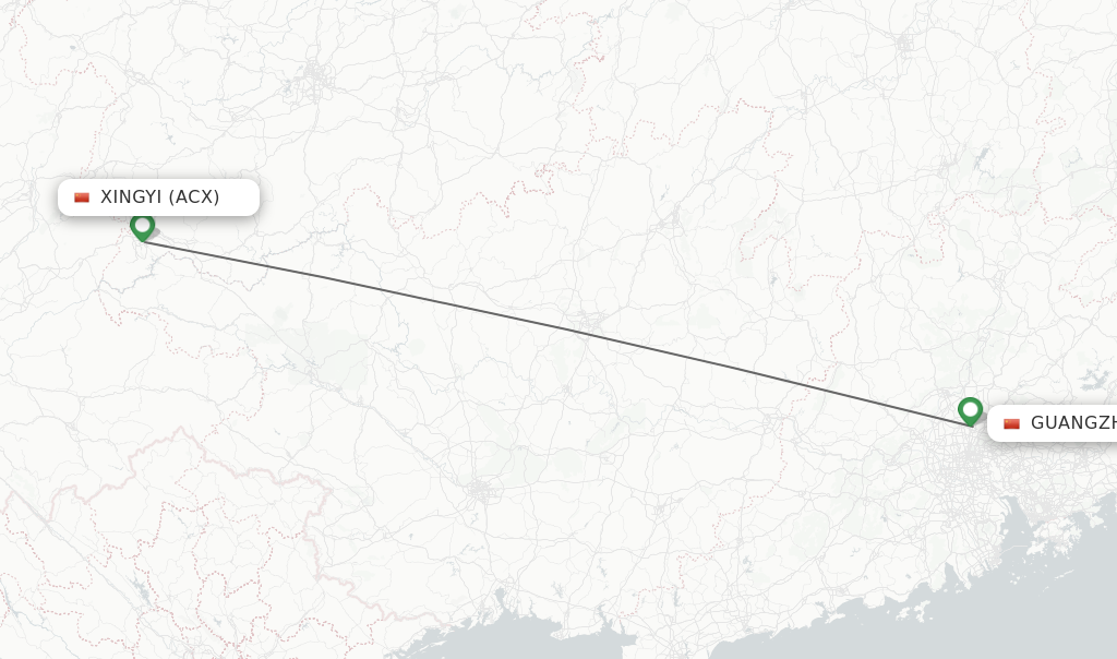 Flights from Xingyi to Guangzhou route map
