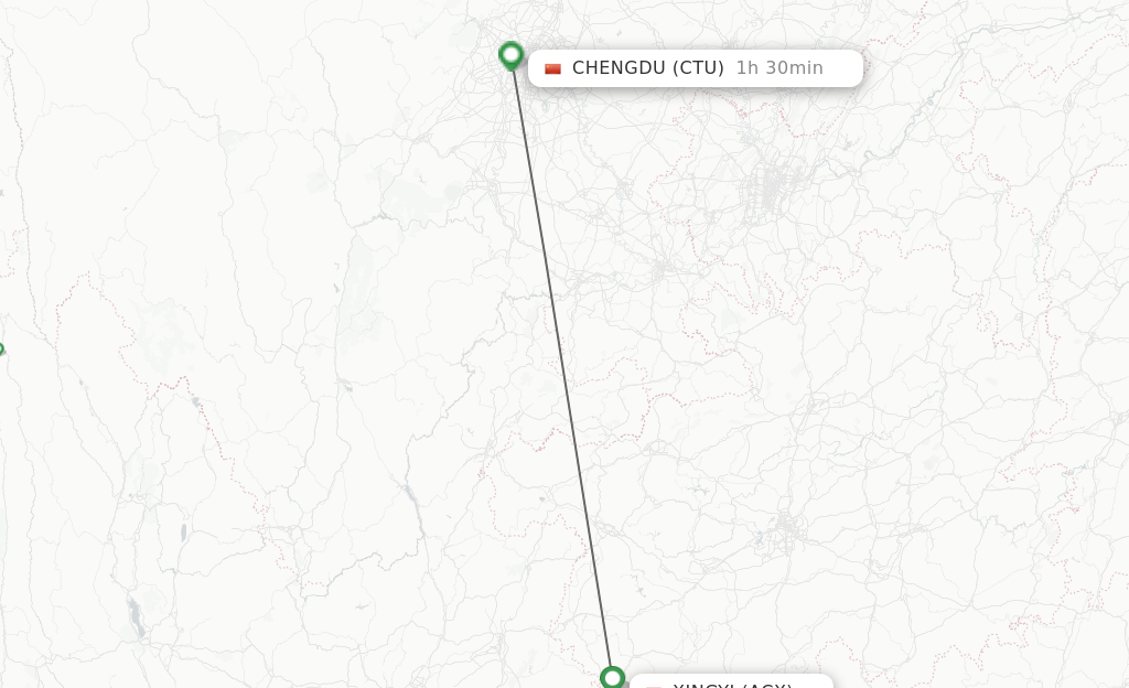 Flights from Xingyi to Chengdu route map