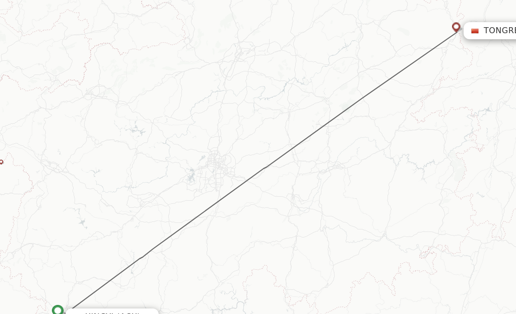 Flights from Xingyi to Tongren route map