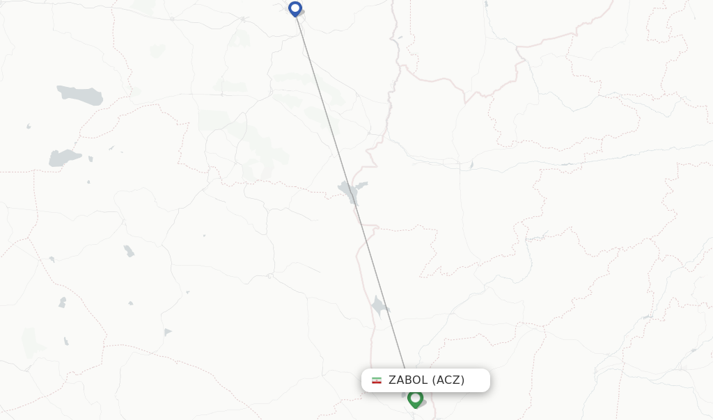 Route map with flights from Zabol with Qeshm Air