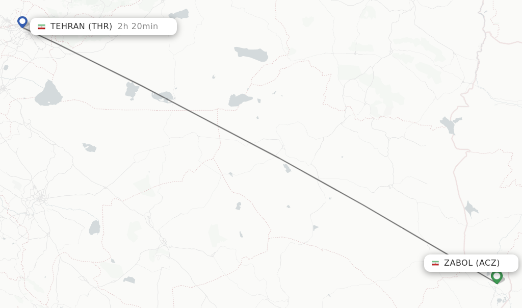 Flights from Zabol to Tehran route map