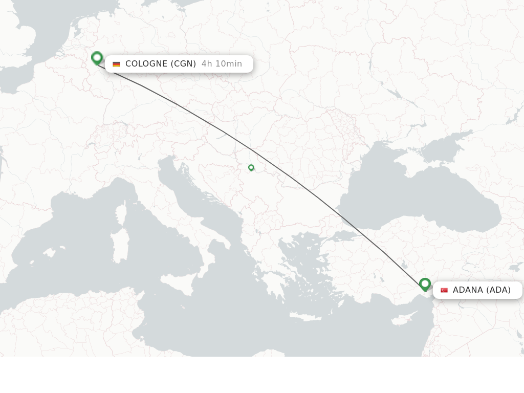 Flights from Adana to Cologne route map
