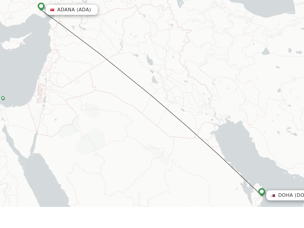 Flights from Adana to Doha route map
