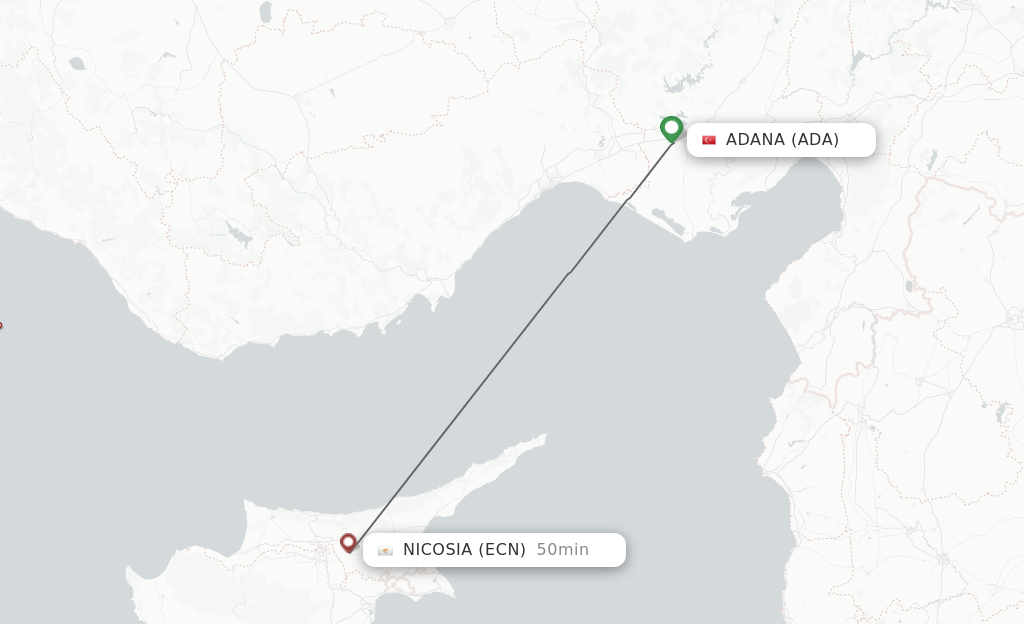 Flights from Adana to Ercan route map