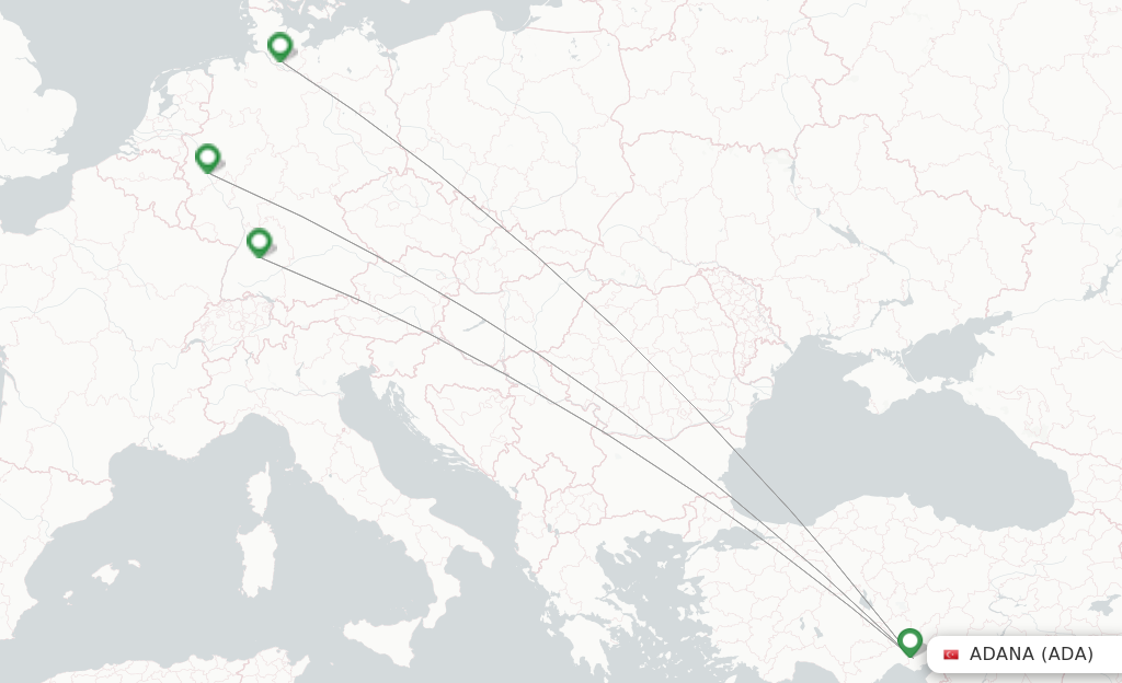 Route map with flights from Adana with Eurowings