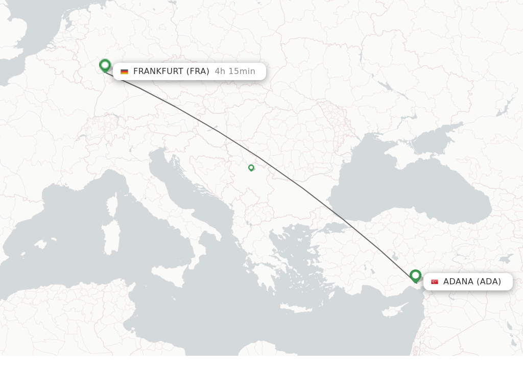 Flights from Adana to Frankfurt route map