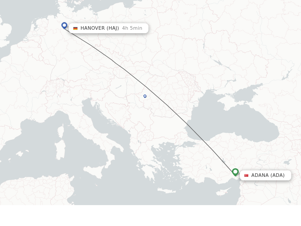 Flights from Adana to Hanover route map