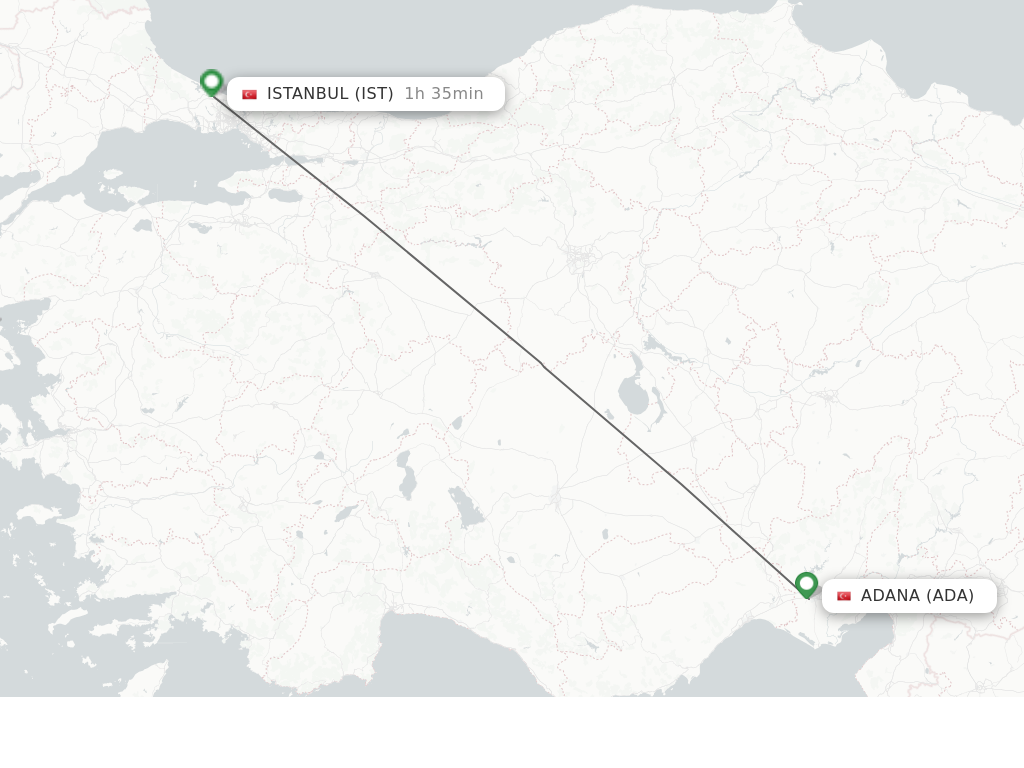 Flights from Adana to Istanbul route map
