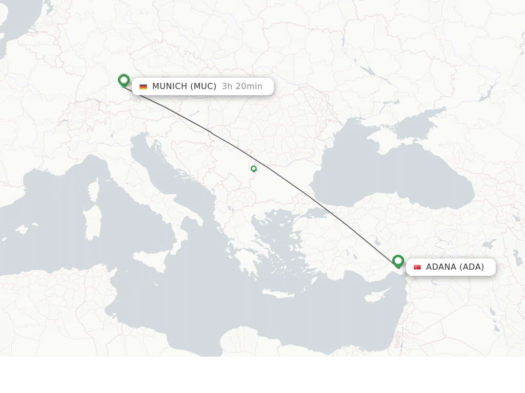 Flights from Adana to Munich route map