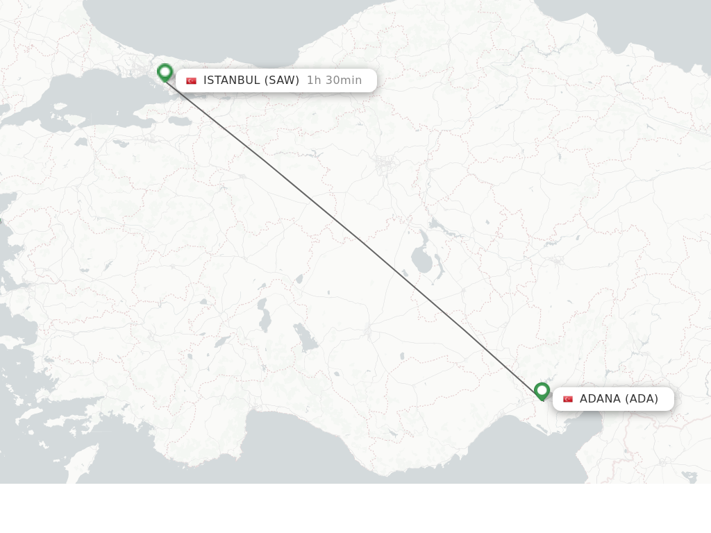 Flights from Adana to Istanbul route map