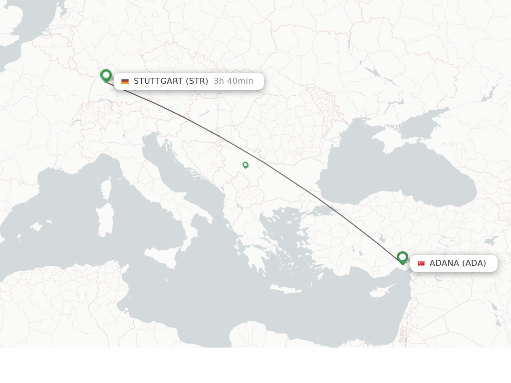 Flights from Adana to Stuttgart route map