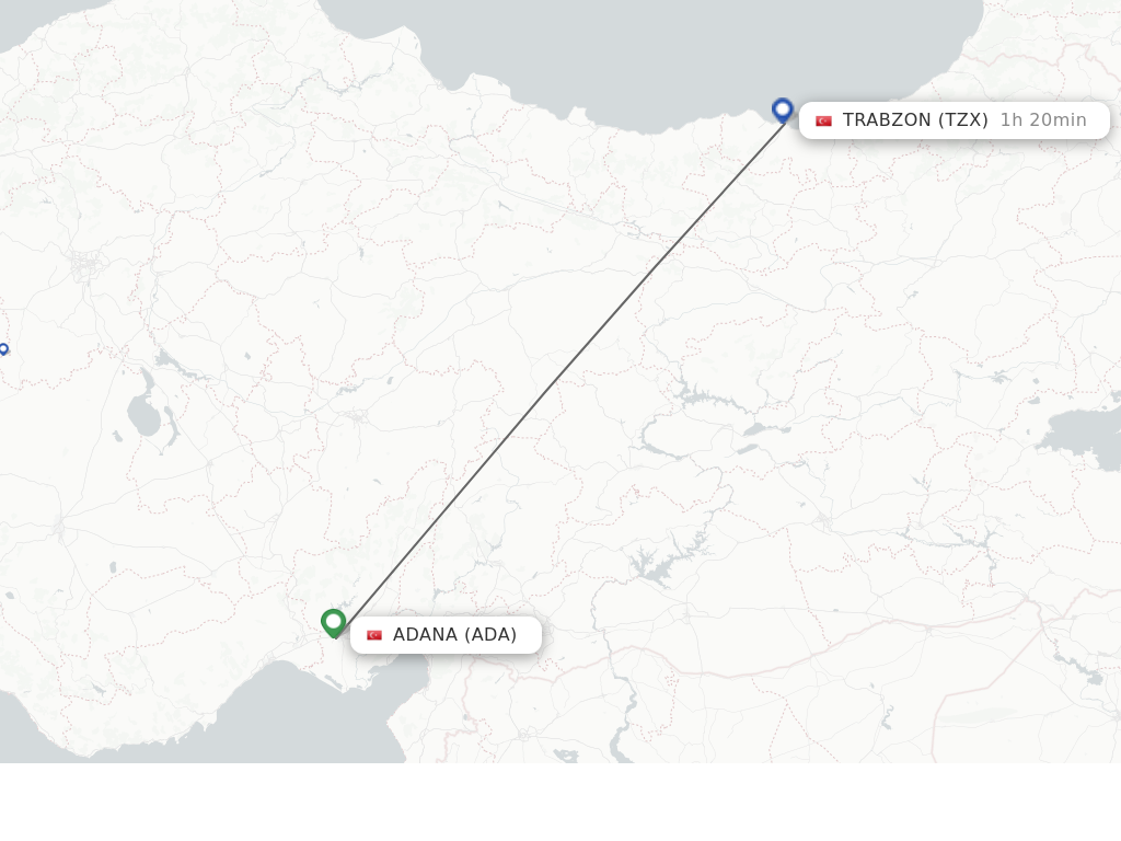 Flights from Adana to Trabzon route map