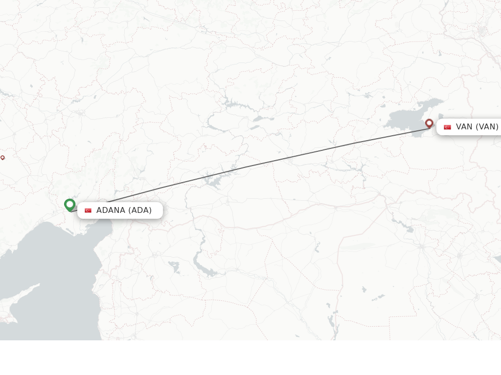 Flights from Adana to Van route map