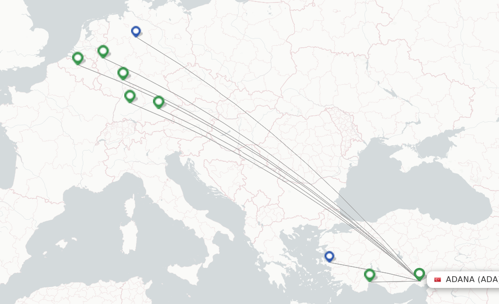 Route map with flights from Adana with SunExpress