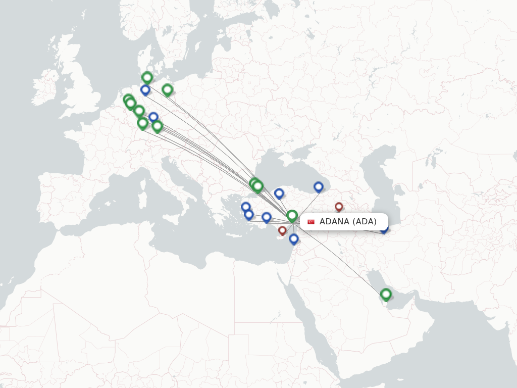 Flights from Adana to Brussels route map