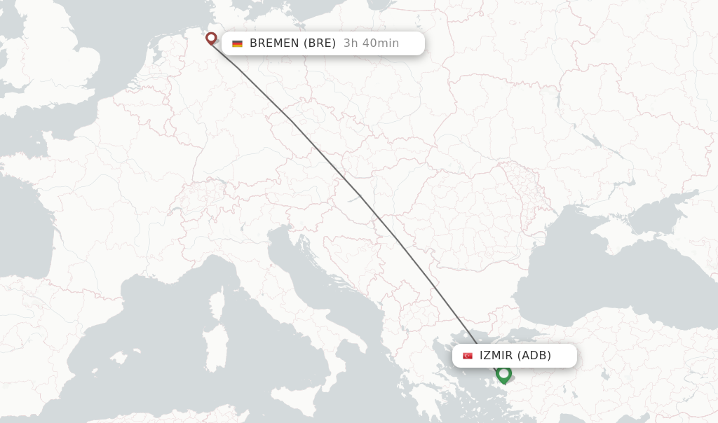 Flights from Izmir to Bremen route map
