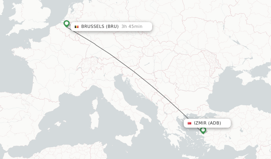 Flights from Izmir to Brussels route map