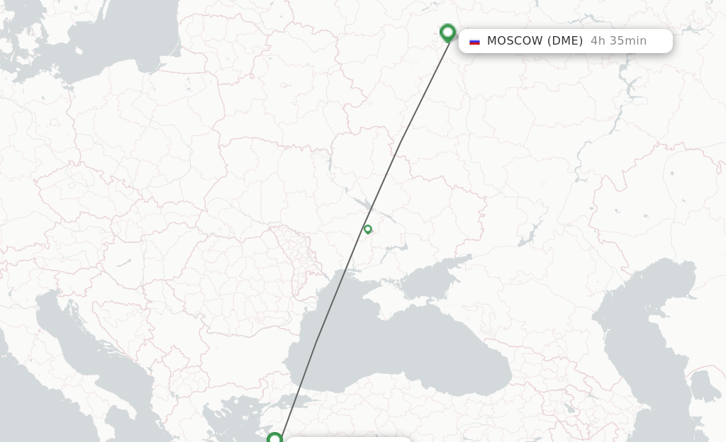 Flights from Izmir to Moscow route map