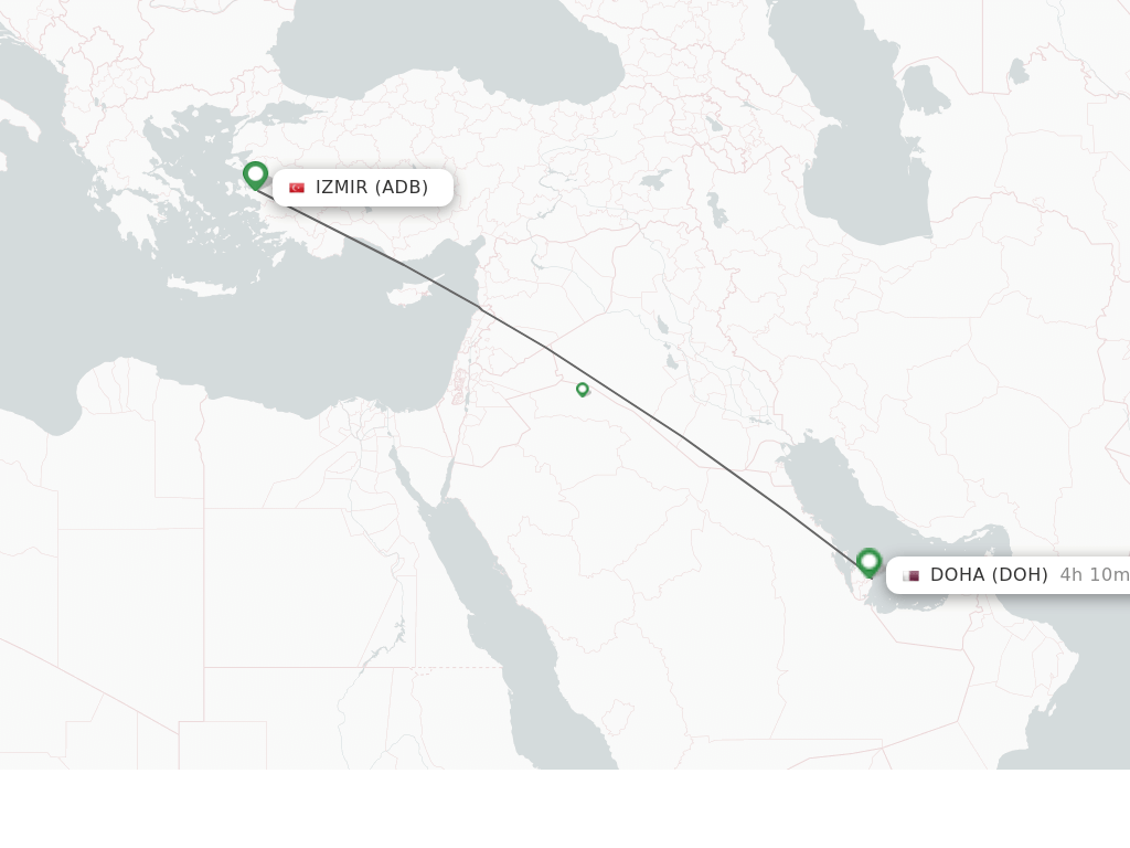 Flights from Izmir to Doha route map