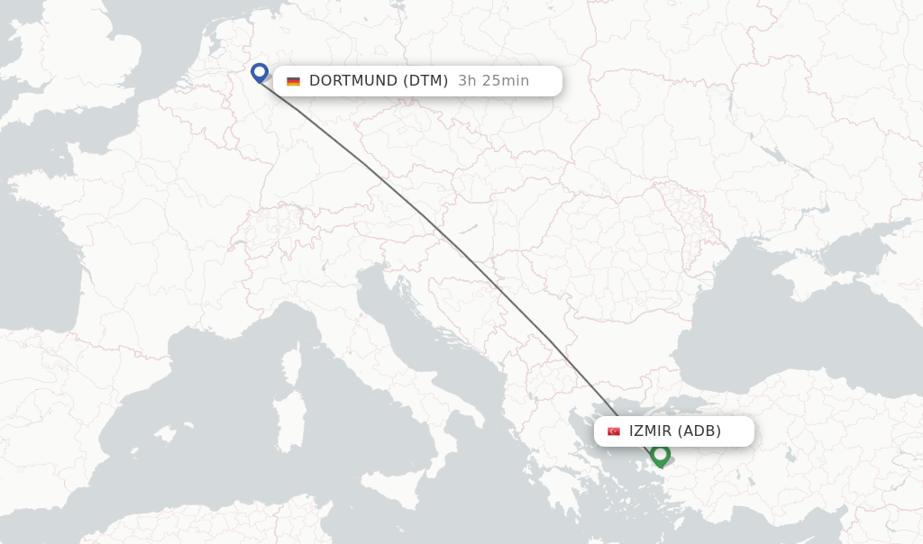 Flights from Izmir to Dortmund route map