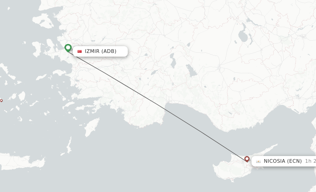Flights from Izmir to Ercan route map
