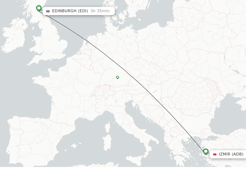 Flights from Izmir to Edinburgh route map
