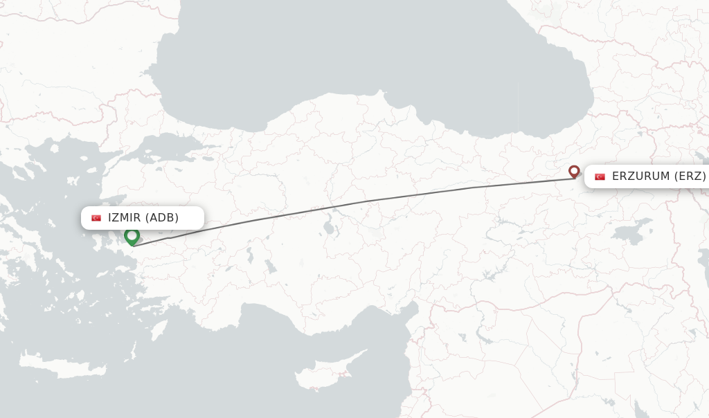 Flights from Izmir to Erzurum route map