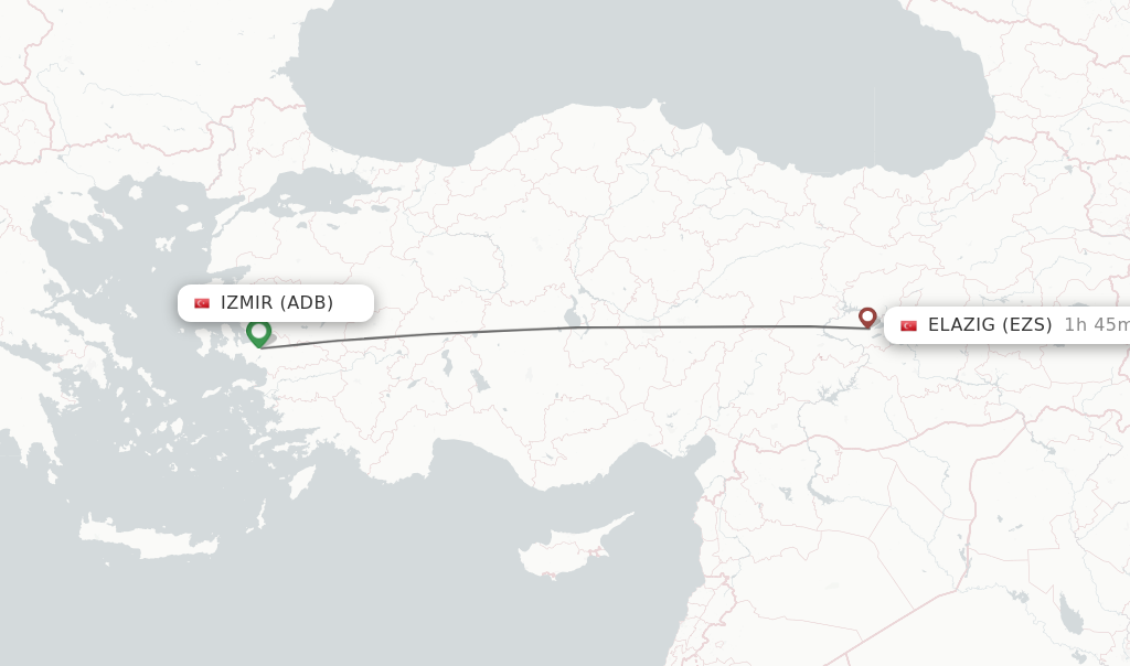 Flights from Izmir to Elazig route map