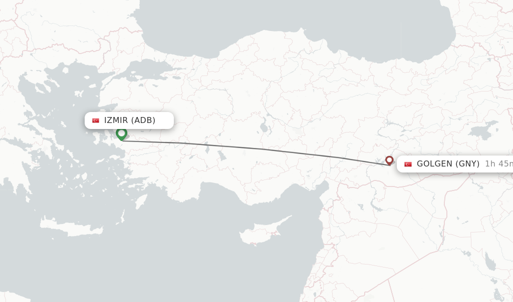 Flights from Izmir to Golgen route map