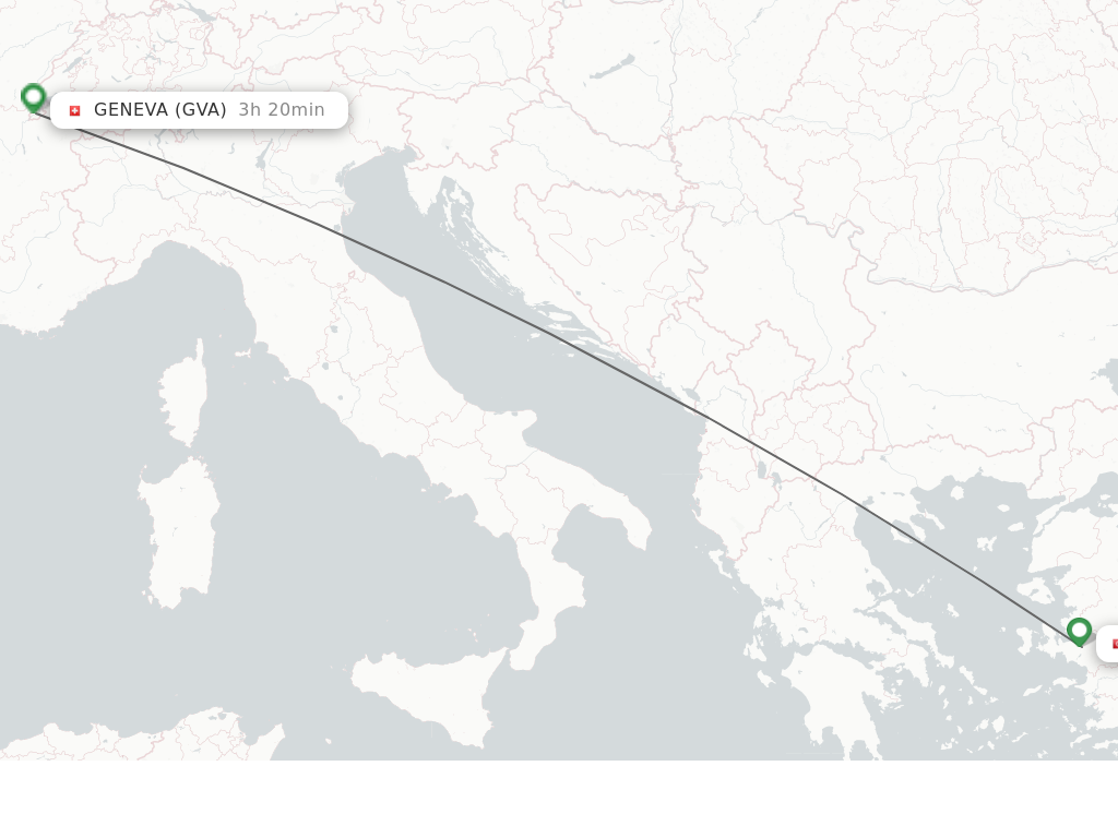 Flights from Izmir to Geneva route map