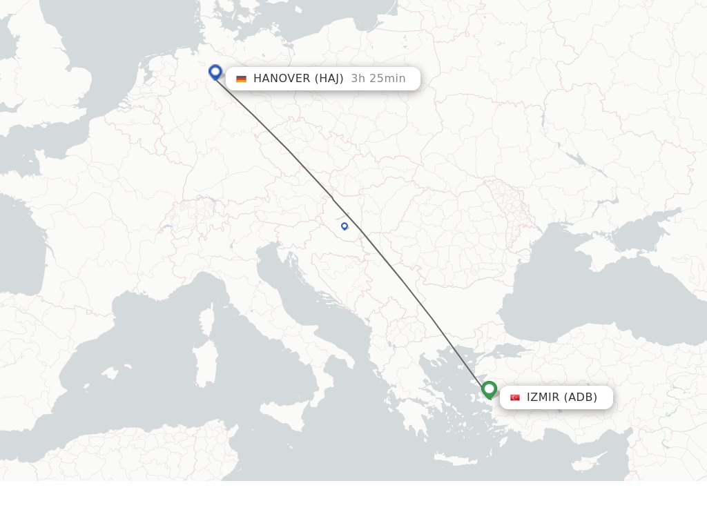Flights from Izmir to Hanover route map