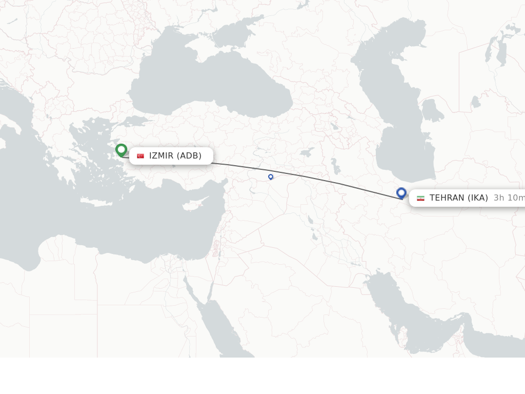 Flights from Izmir to Tehran route map