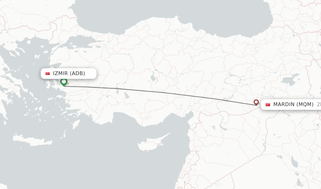 Flights from Izmir to Mardin route map