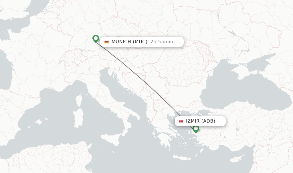 Flights from Izmir to Munich route map