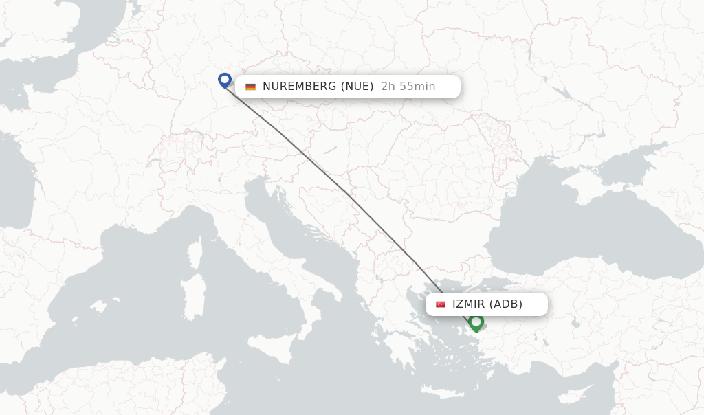 Flights from Izmir to Nuremberg route map